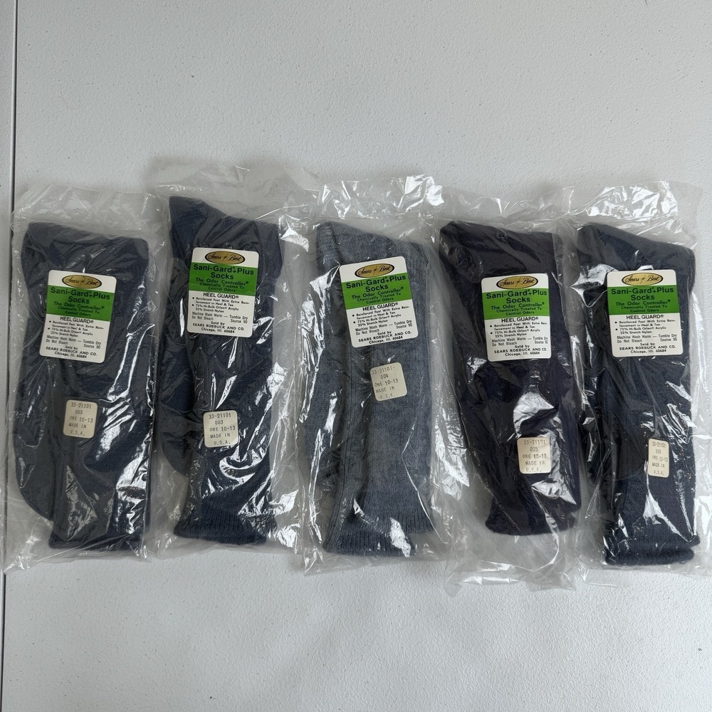 Vintage Sealed Sears Best Sani-Gard Socks Adult 10-13 Blue Odor‎ Control 70s